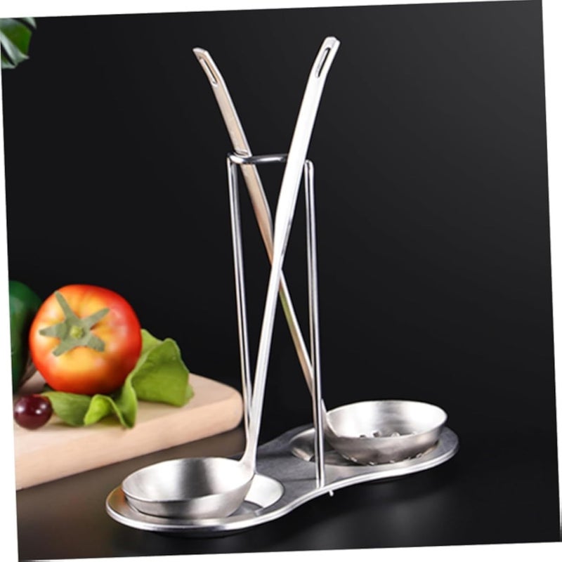 Stainless Steel Soup Ladle Set with Holder, Double Spoon Rest Stand, Kitchen Utensil Organiser